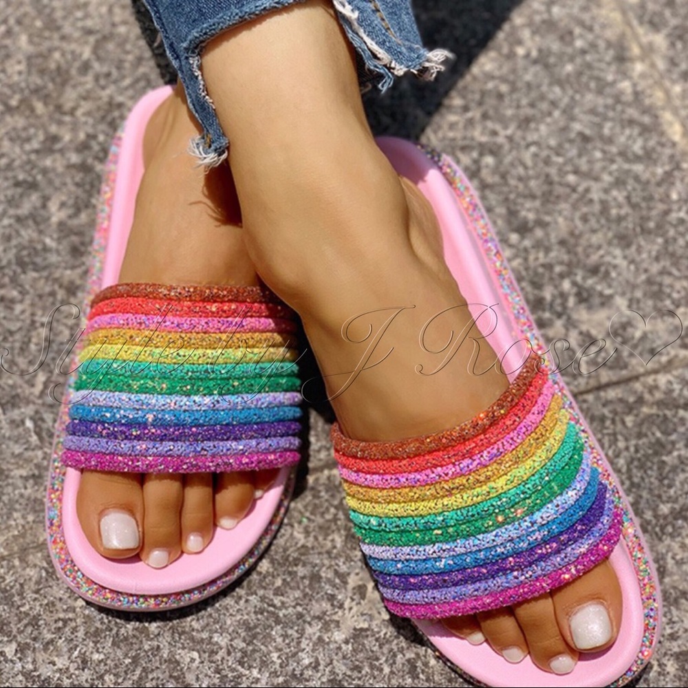 LAST ONE! UNICORN Pink Rainbow Glitter Sandals.